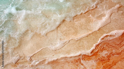 Waves crashing on sandy shore beach aerial view tranquil ocean environment