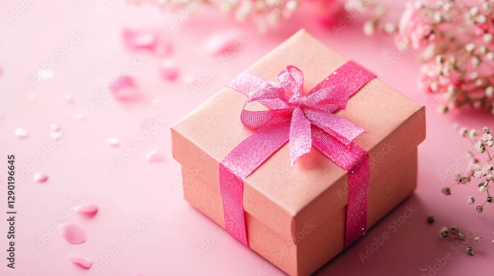 pink box with a ribbon on it on pink background pink box with a ribbon on it on pink background