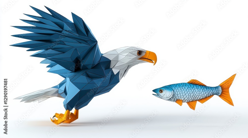 Fototapeta premium Pixelated Eagle And Fish Illustration On White Background