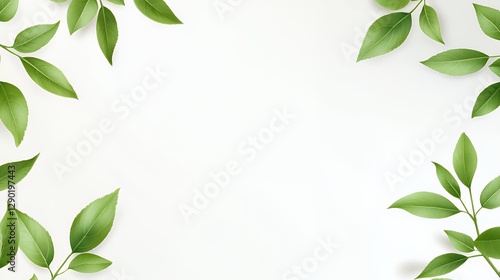 Green Leaves Frame on White Background