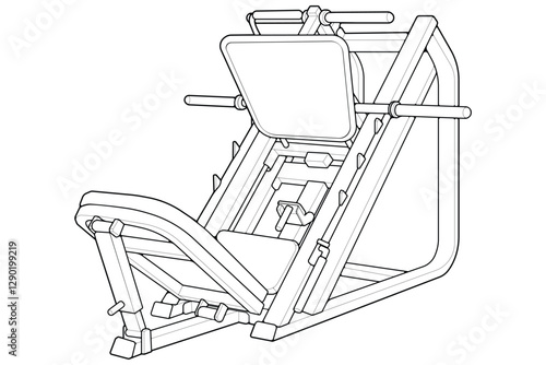 Outline Leg press machine. Fitness, cardio, and muscle building machines, equipments set at gym. Workout and training concept. Vector illustration.