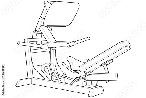 Outline Leg press machine. Fitness, cardio, and muscle building machines, equipments set at gym. Workout and training concept. Vector illustration.