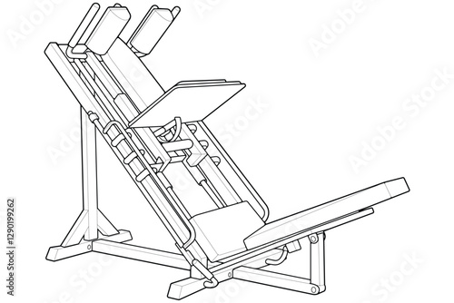 Outline Leg press machine. Fitness, cardio, and muscle building machines, equipments set at gym. Workout and training concept. Vector illustration.