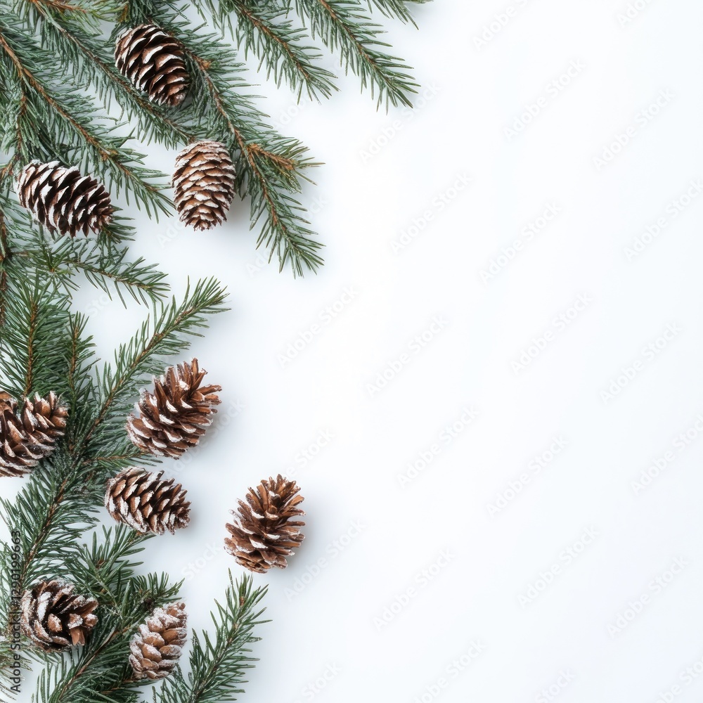 Winter Fir Branches & Pine Cones Border Winter Fir Branches & Pine Cones Border