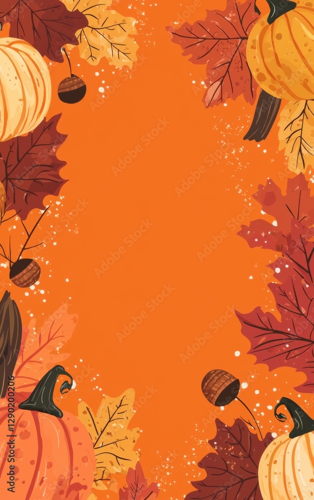 Orange background with autumn leaves and pumpkins. Perfect for a fall themed design. Orange background with autumn leaves and pumpkins. Perfect for a fall themed design.