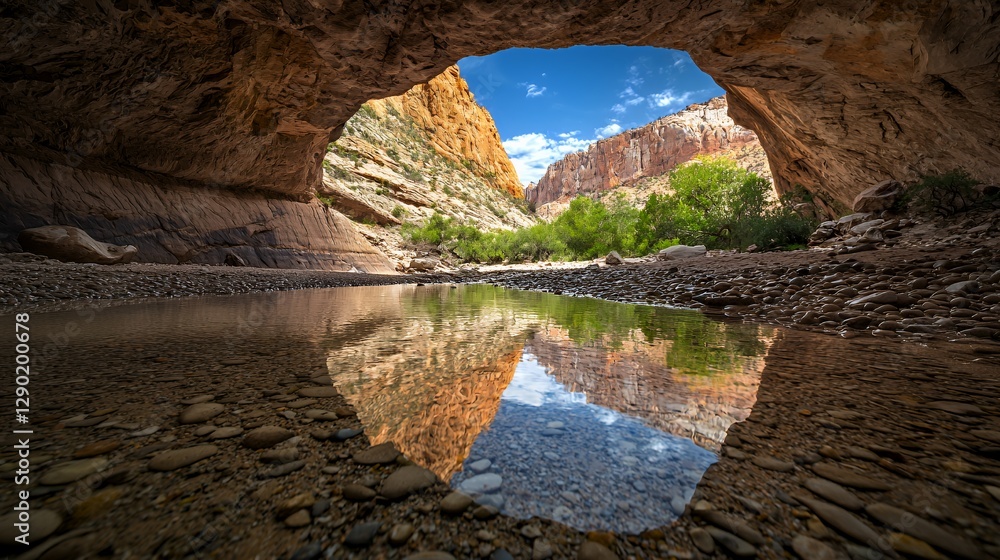 Fototapeta premium Serene Summer Lake Landscape with Green Leaves and Wooden Dock