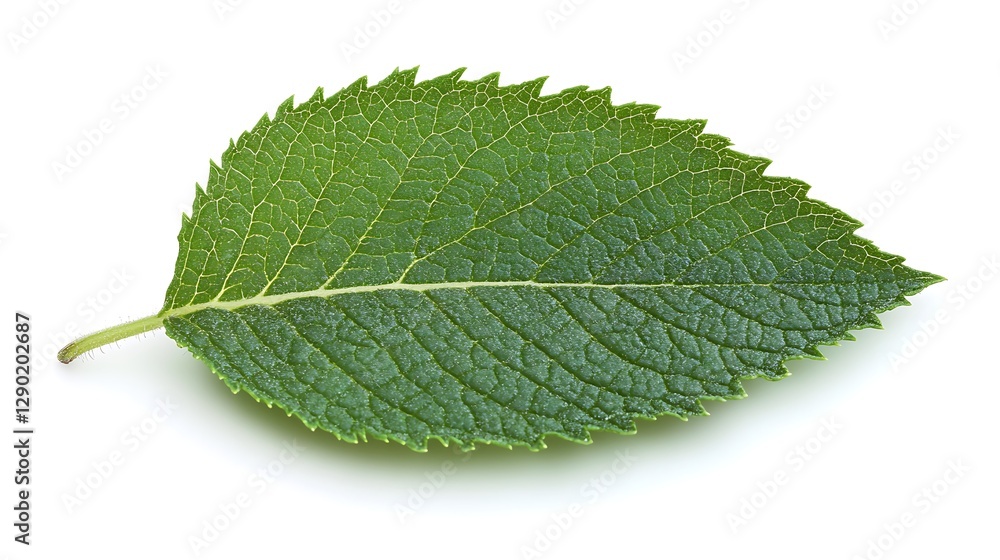 Fototapeta premium Single green leaf, isolated on white background