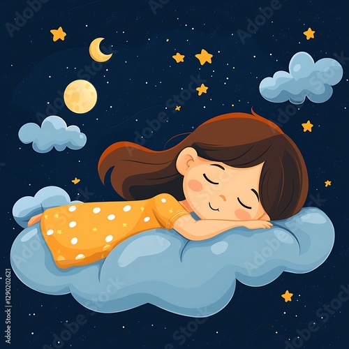 Cute girl sleeping on cloud at night (1)