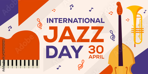 international jazz day horizontal banner illustration in flat design