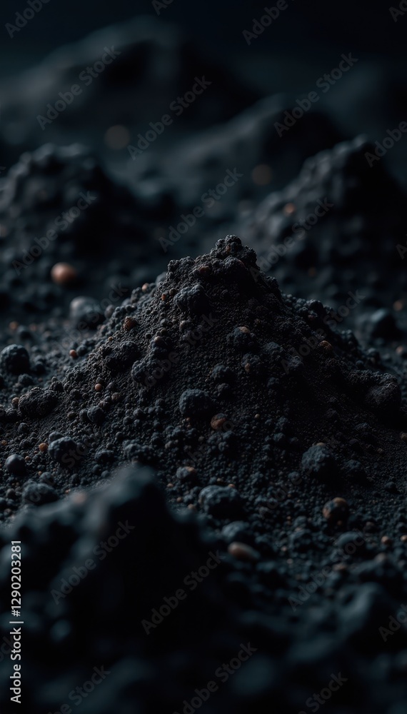 Fine-grained dark soil, smooth texture, moist, close-up, growth Fine-grained dark soil, smooth texture, moist, close-up, growth