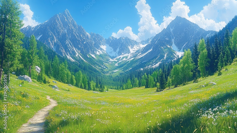 Fototapeta premium Mountain Meadow Path Scenic Vista