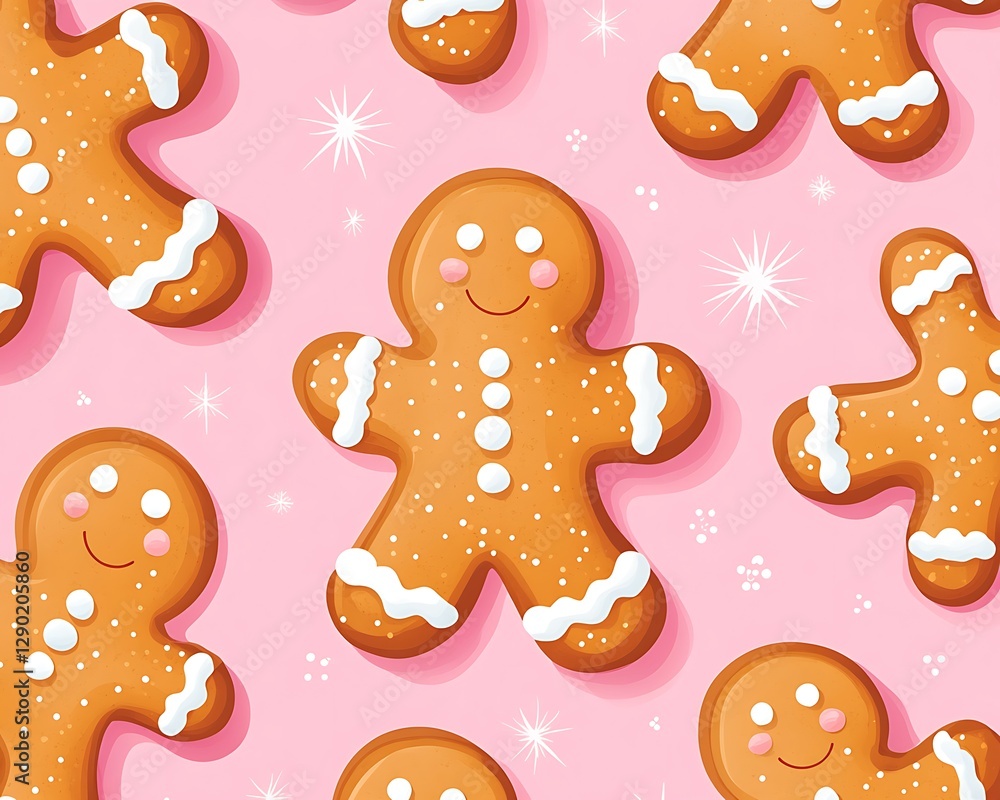 Naklejka premium Christmas Gingerbread Men Pattern