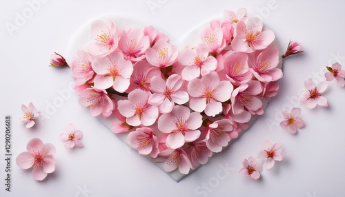 Wallpaper Mural ハート柄に繰りぬかれた壁紙に入ったピンク色の桜の花。AIで生成 Torontodigital.ca