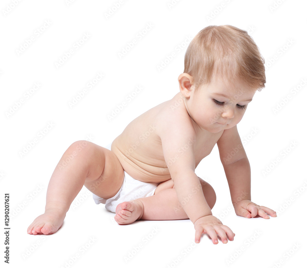 Cute little baby sitting on white background Cute little baby sitting on white background