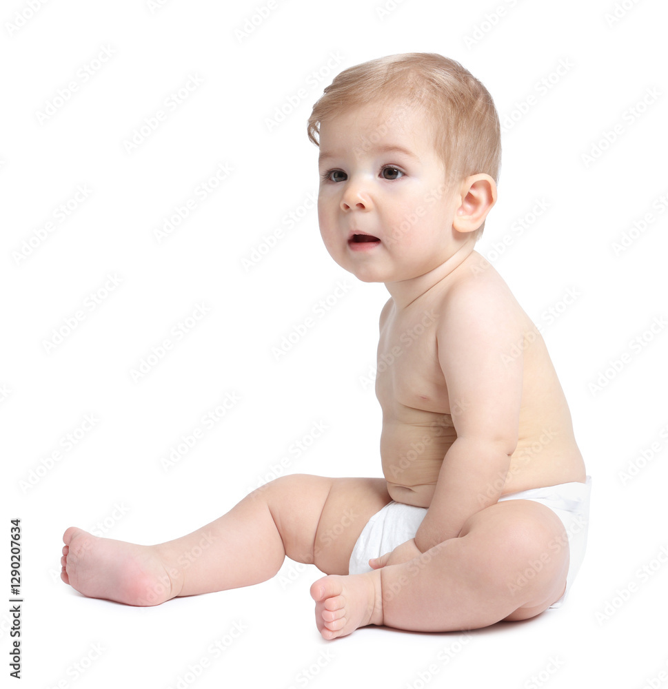 Cute little baby sitting on white background Cute little baby sitting on white background