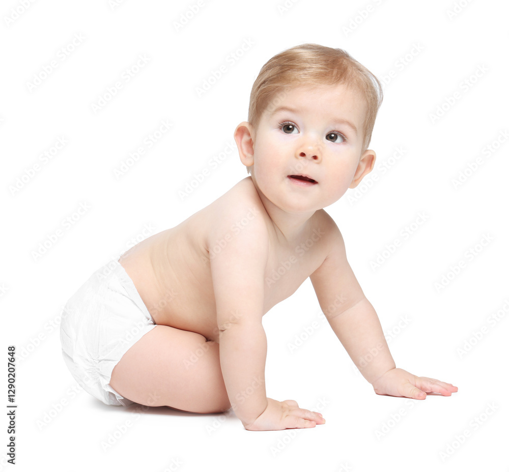 Cute little baby sitting on white background Cute little baby sitting on white background
