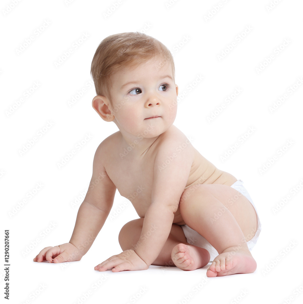 Cute little baby sitting on white background Cute little baby sitting on white background