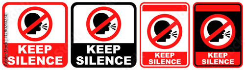 set collections keep silence prohibited sign symbol design label template vector illustration