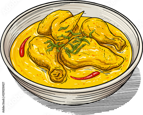 Illustration of a Traditional Malaysian Dish Masak Lemak Ayam in Vector Art with Creamy Coconut Gravy