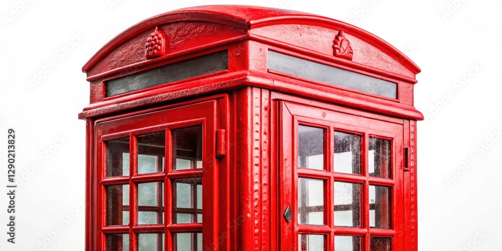 Macro Photography Red Phone Booth, Classic British Telephone Box, Isolated White Background, Detailed Close Up Image Macro Photography Red Phone Booth, Classic British Telephone Box, Isolated White Background, Detailed Close Up Image