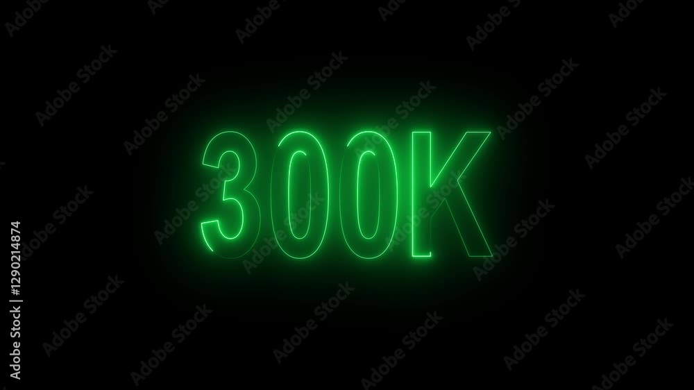 Glowing neon 300k text animation.300k Followers Celebration text animation. Glowing neon 300k text animation.300k Followers Celebration text animation.