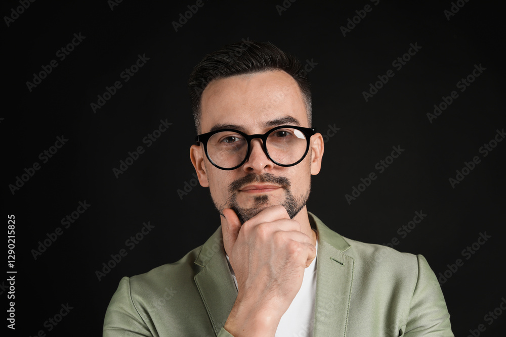 Portrait of handsome middle aged man on black background Portrait of handsome middle aged man on black background