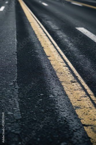 Wallpaper Mural a white, yellow line drawn on a realistic black asphalt road Torontodigital.ca