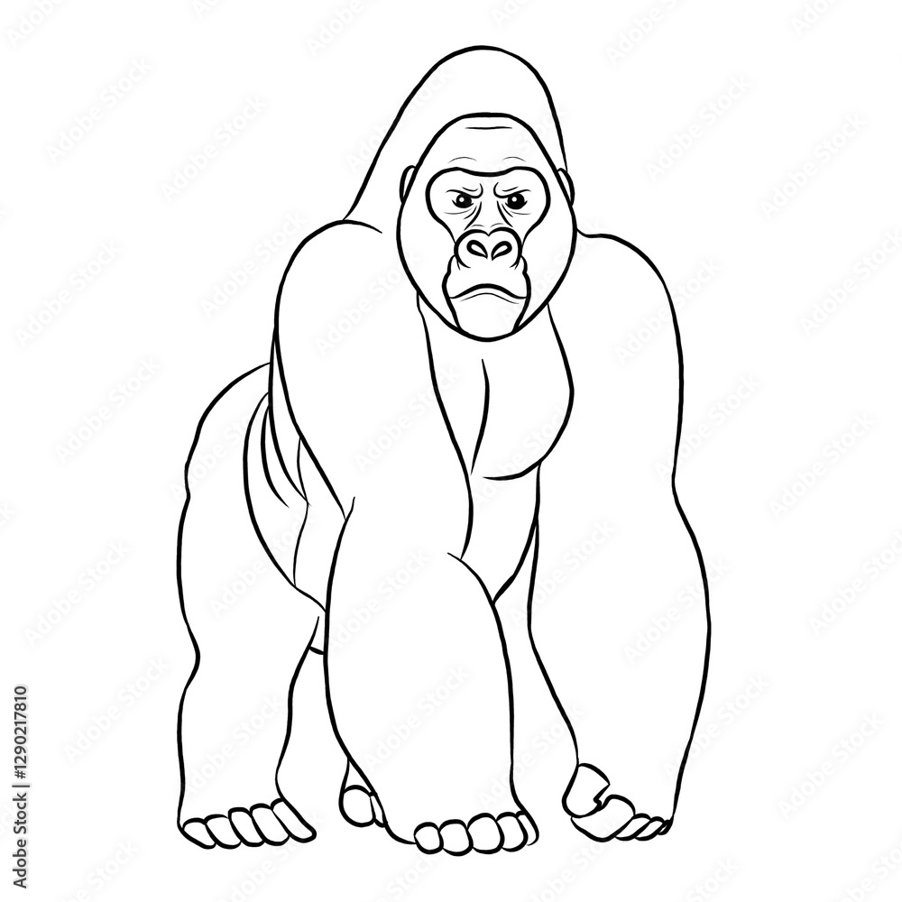 Obraz premium Gorilla cartoon, vector illustration, gorilla icon isolated on white background. Line art.