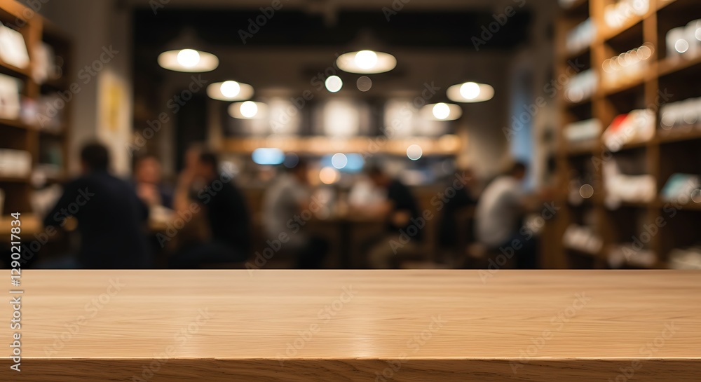 Wooden Tabletop with Blurred Cafe Background Perfect for Product Display Wooden Tabletop with Blurred Cafe Background Perfect for Product Display