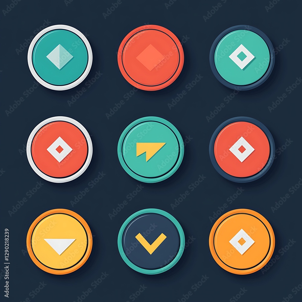 Colorful arrow buttons, design elements, dark background, web design Colorful arrow buttons, design elements, dark background, web design