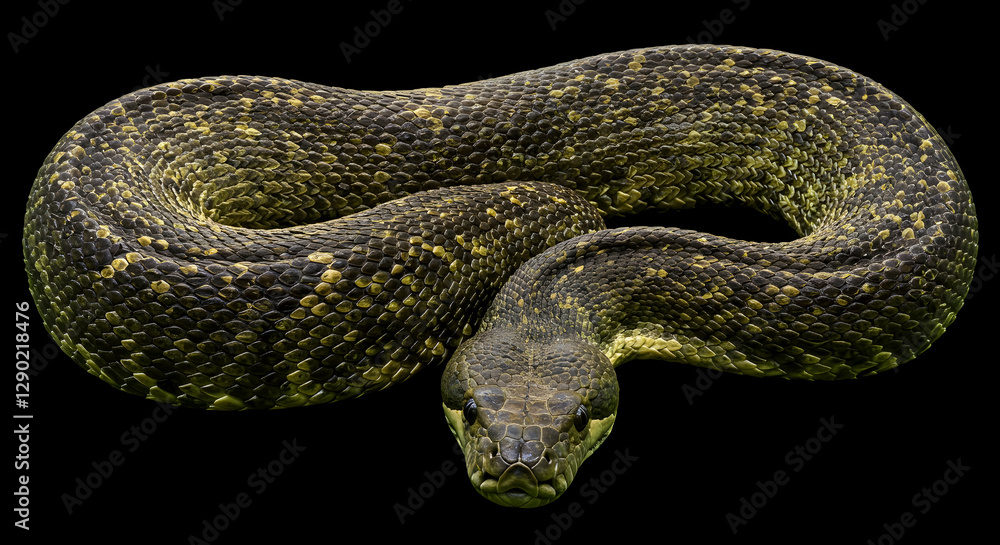 Fototapeta premium Close-up of Amazon Tree Boa Coiled on Black Background