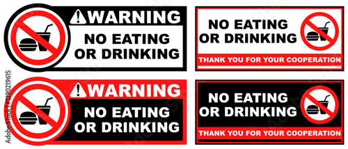 Set Prohibition warning no eating or drinking public sign design vector illustration