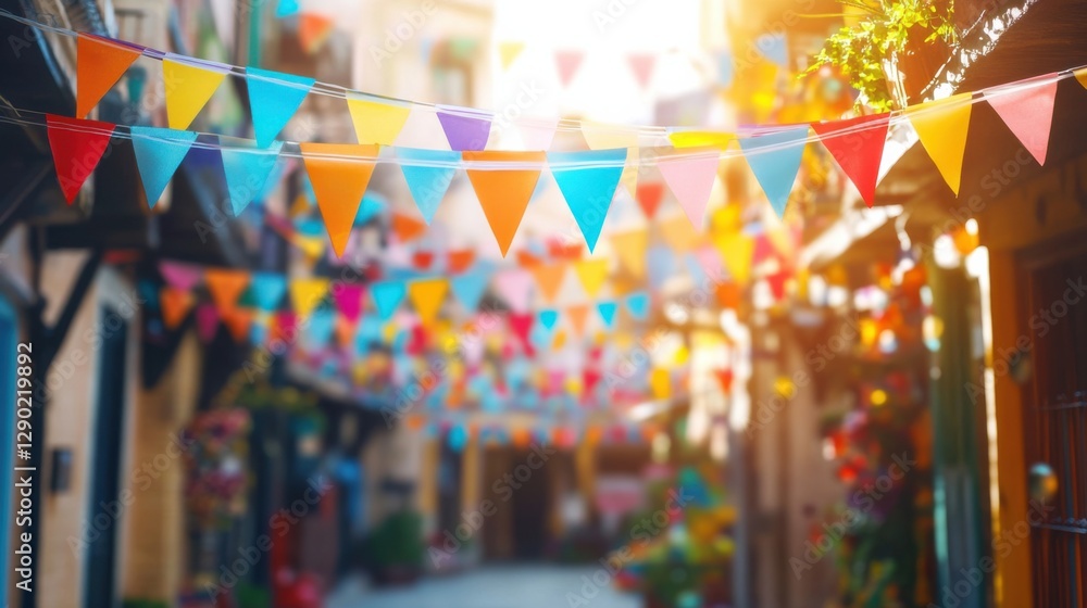 Fototapeta premium Colorful Festive Bunting Decoration in a Lively Street Scene