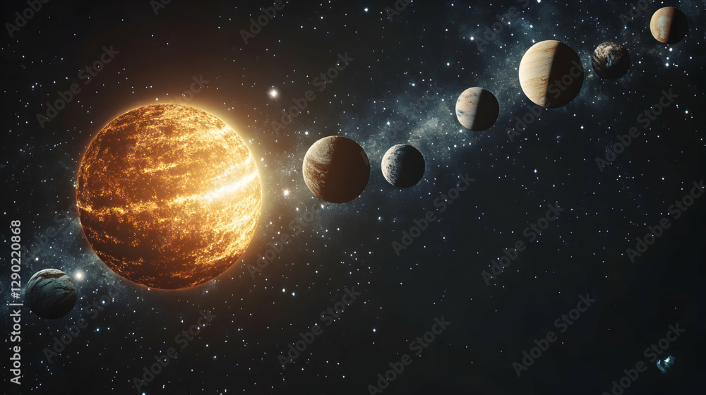 Naklejka premium Solar System Planets Orbiting Star