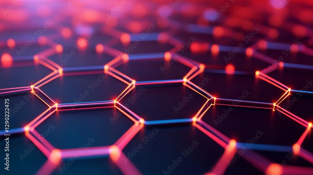 Futuristic wireless network technology background with hexagonal grid and connected lines in red tones, abstract digital communication and data transfer concept
Futuristic wireless network technology background with hexagonal grid and connected lines in red tones, abstract digital communication and data transfer concept