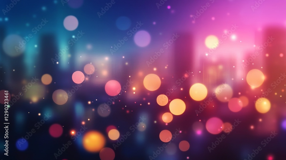 Colorful bokeh light illuminate a city skyline at night, creating a vibrant atmosphere Colorful bokeh light illuminate a city skyline at night, creating a vibrant atmosphere
