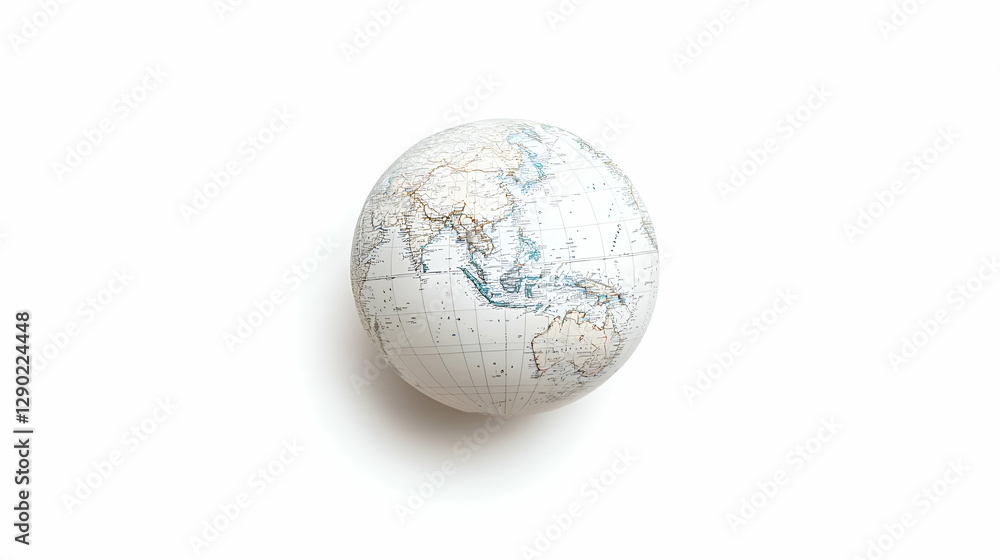 Fototapeta premium Small Textured White Globe with Blue and Brown Dots on White Background