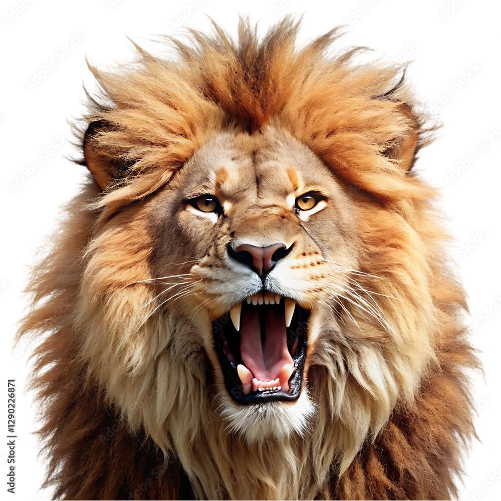 Fototapeta premium Majestic Roaring Lion Powerful African Wildlife cat big fur mane king head face 