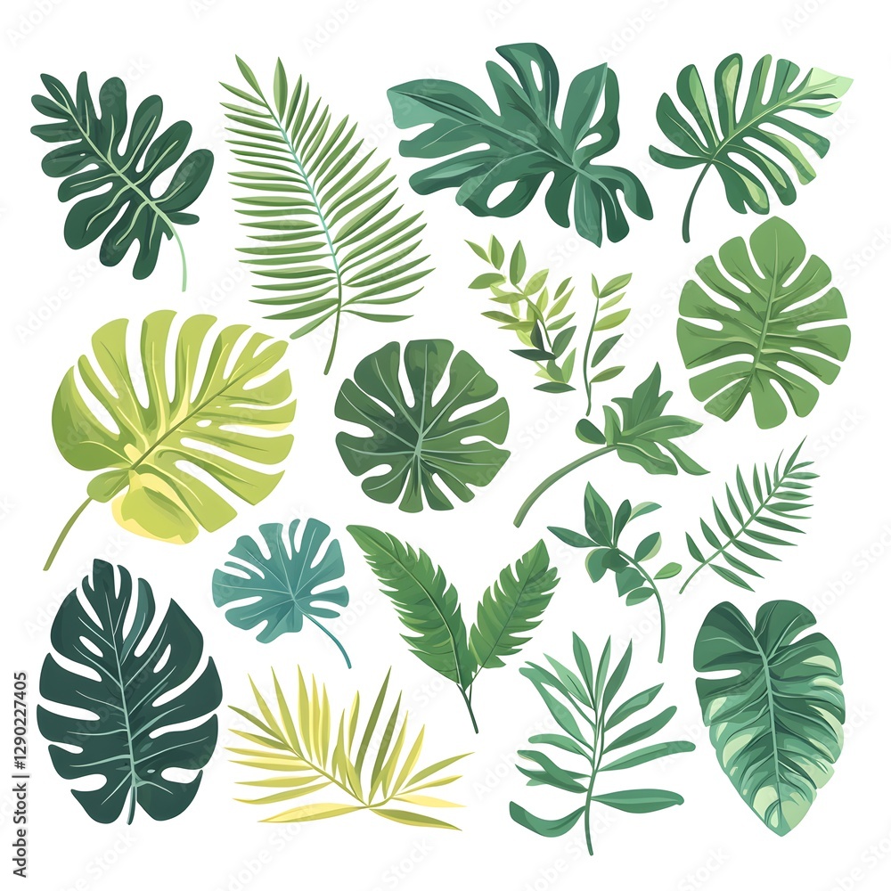 Collection of tropical leaves for illustrative and creative design purposes Collection of tropical leaves for illustrative and creative design purposes