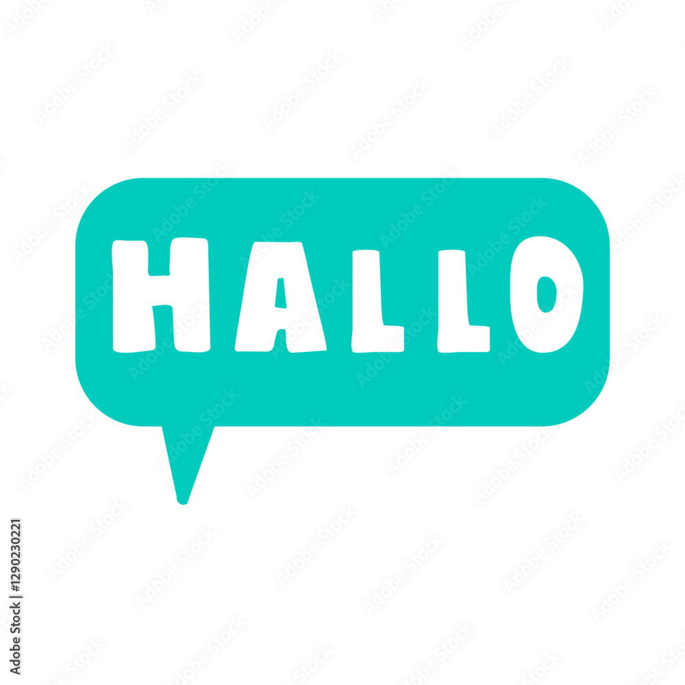 Hallo it's means Hello in German. Green speech bubble. Hand drawn vector illustration on white background. Hallo it's means Hello in German. Green speech bubble. Hand drawn vector illustration on white background.