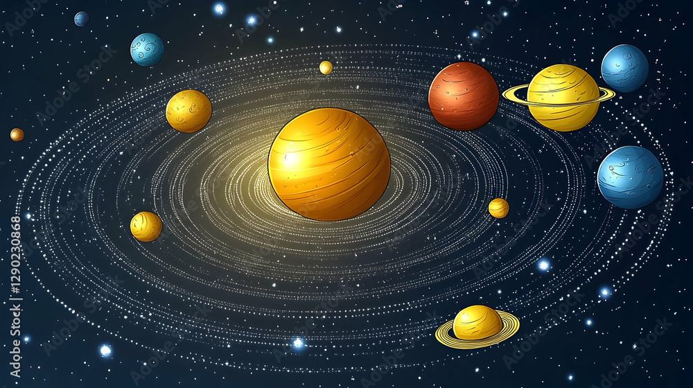 Fototapeta premium Solar System Orbiting Starry Night