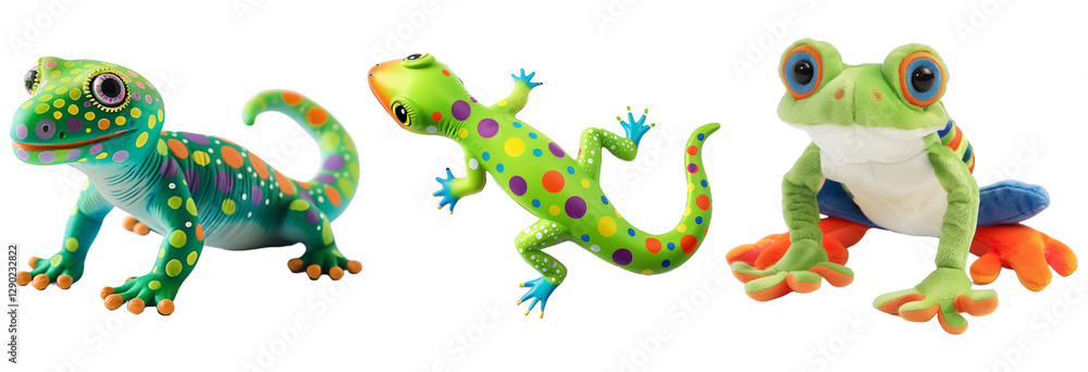 Obraz premium Collection of Colorful Plush Reptiles and Amphibians with Transparent Background