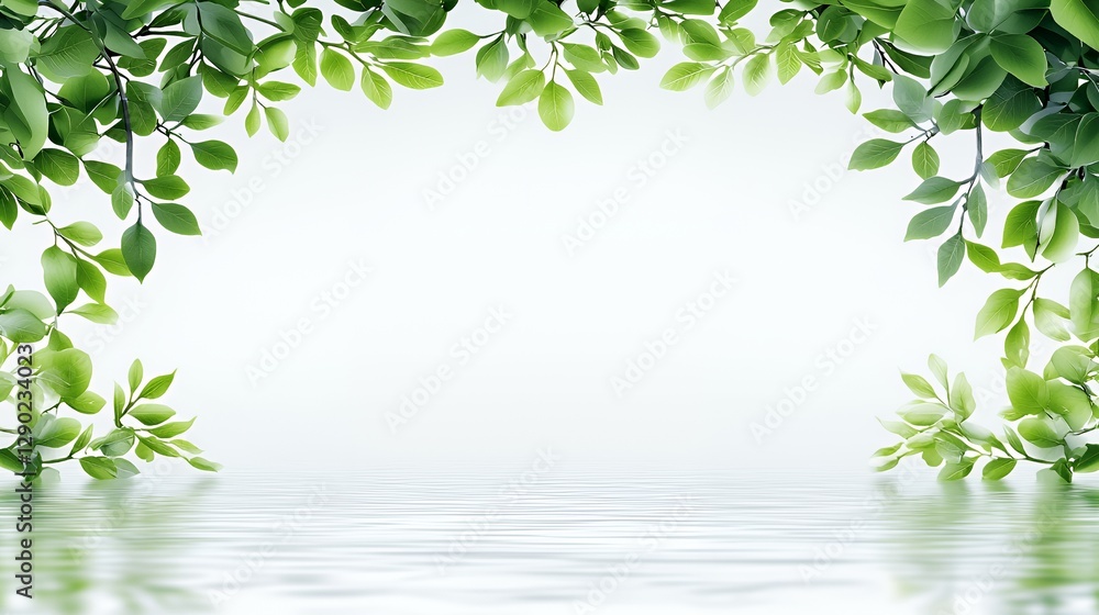 Green Leaves Frame with Water Reflection Background Green Leaves Frame with Water Reflection Background