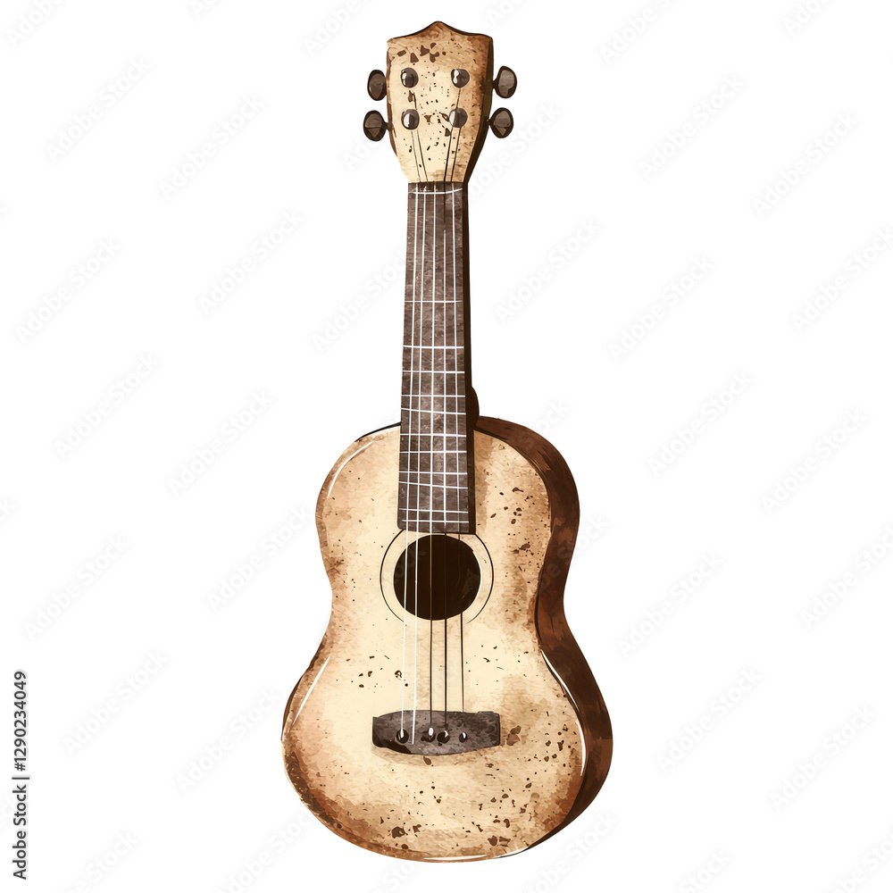 Fototapeta premium Vintage Ukulele with Distressed Finish Sitting on White Background Perfect for Music-Themed Projects and Promotions