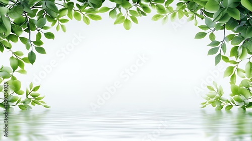 Green Leaves Frame with Water Reflection Background