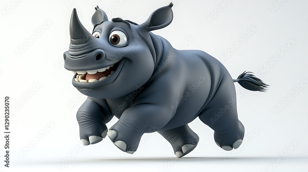 Playful cartoon rhinoceros digital art studio fun animation Playful cartoon rhinoceros digital art studio fun animation