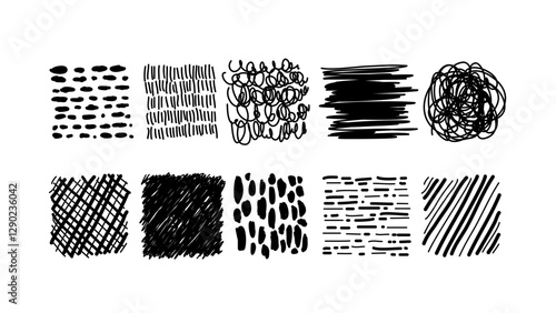 Hand Drawn Scribble Texture Set , Abstract Ink Sketch Background Elements vector illustration