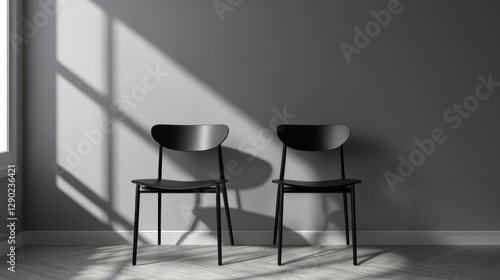 Wallpaper Mural Modern Minimalist Interior Design: Two Black Chairs in Sunlit Room Torontodigital.ca