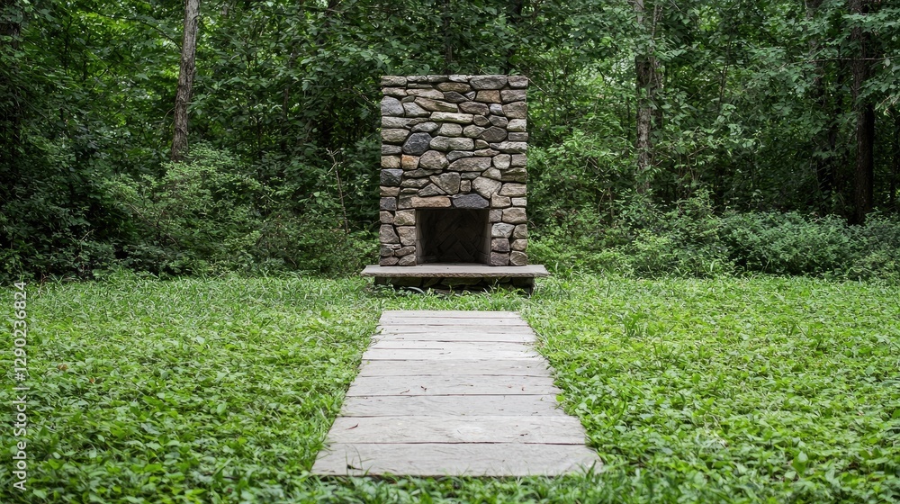 Stone fireplace in grassy clearing Stone fireplace in grassy clearing