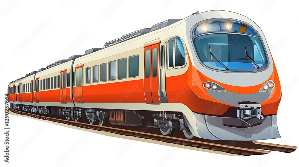 Naklejka premium Cute passenger train, cartoon style, vector art, white background